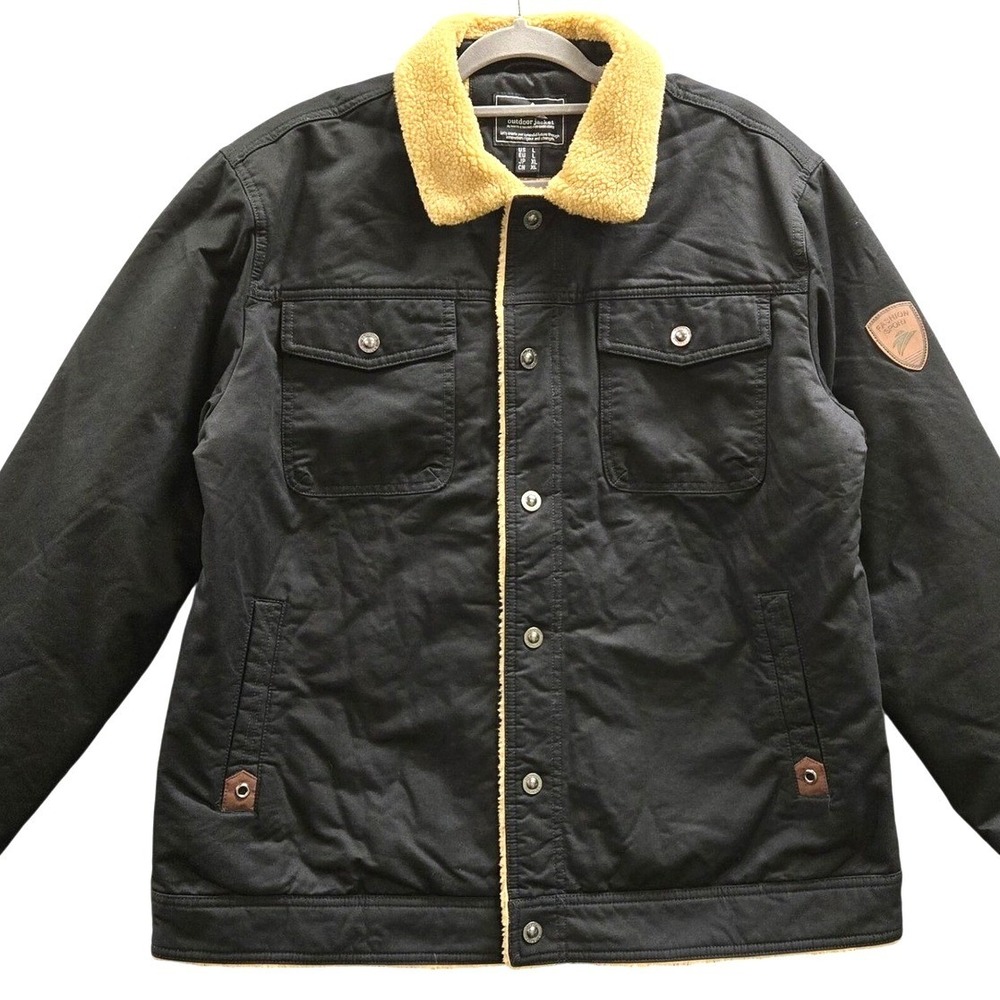 Canvas Trucker Outdoor‎ Jacket Coat Mens Sherpa Lined Black L Streetwear